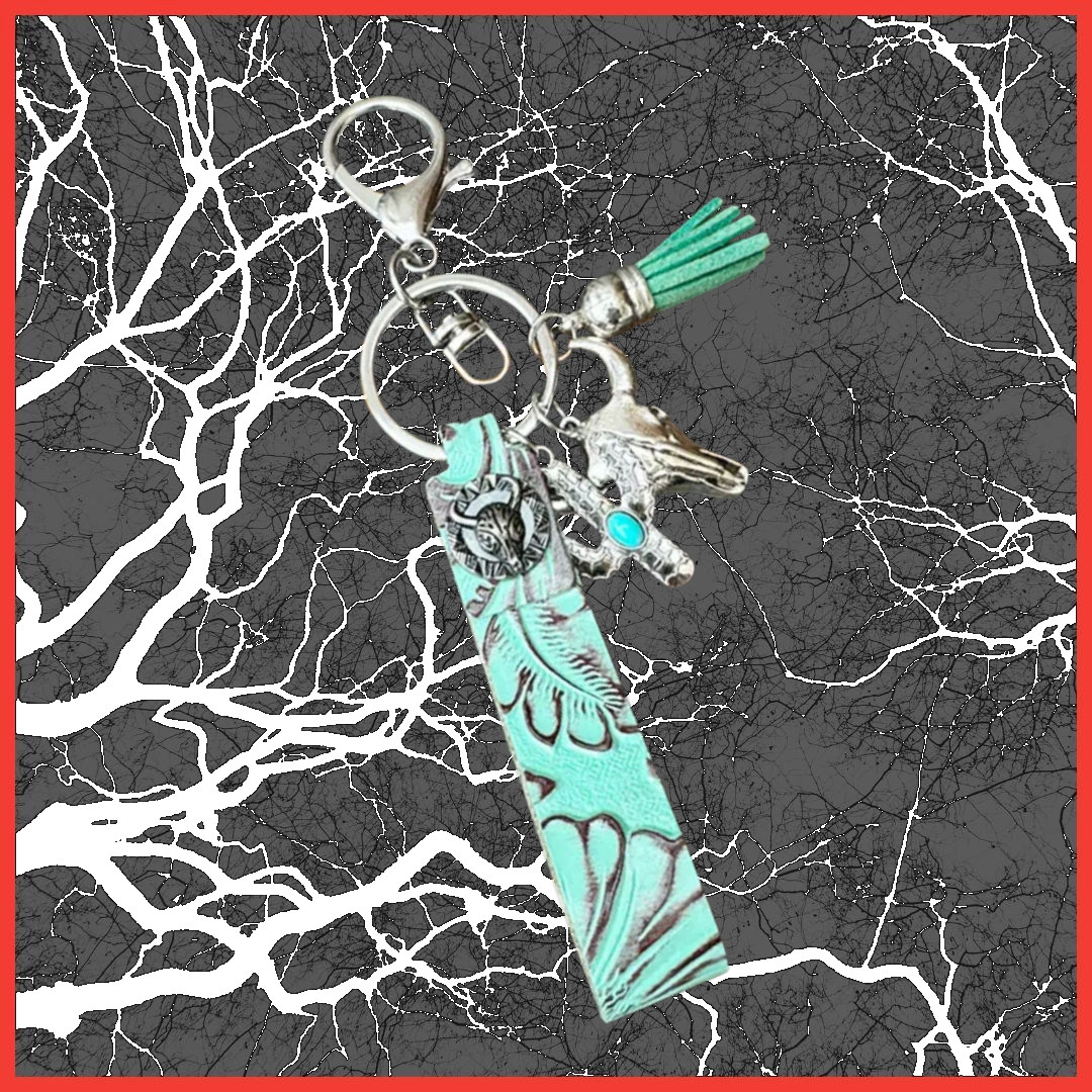 Turquoise Leather Keychain